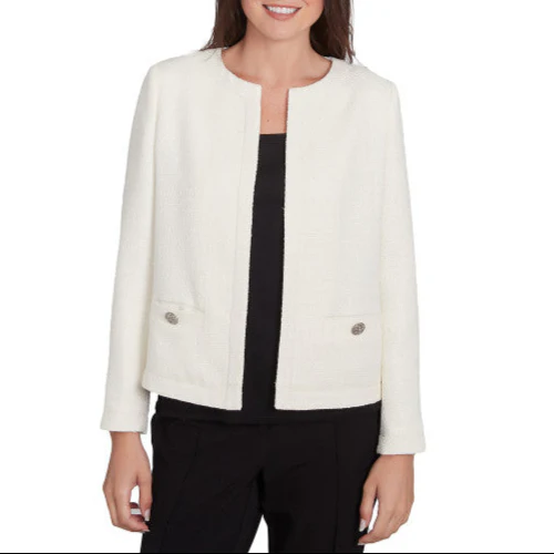 Emaline Womens Collarless Boucle Jacket