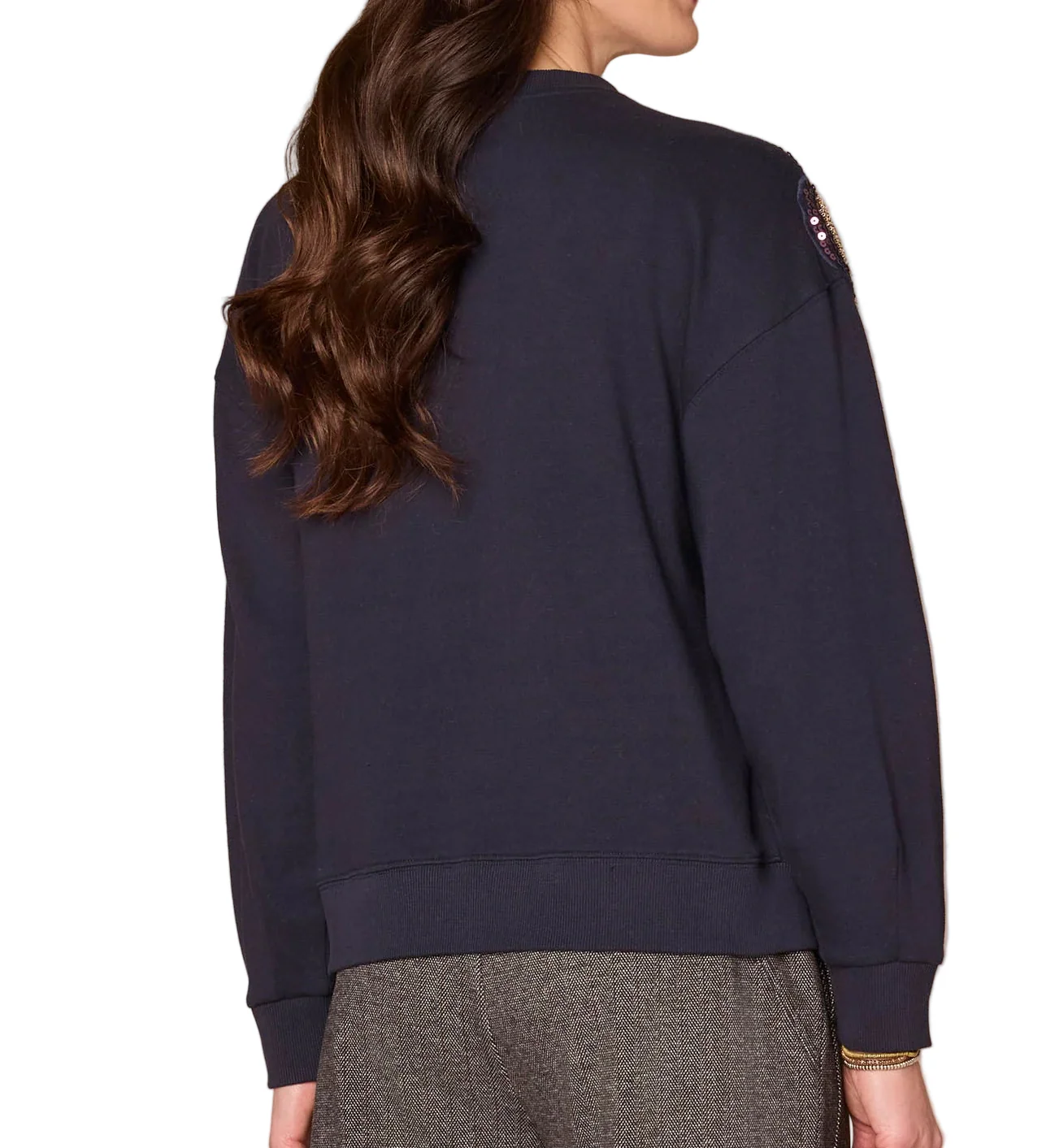 Democracy Womens Long Sleeve Crew Neck Beaded Floral Knit Sweatshirt - Image 3