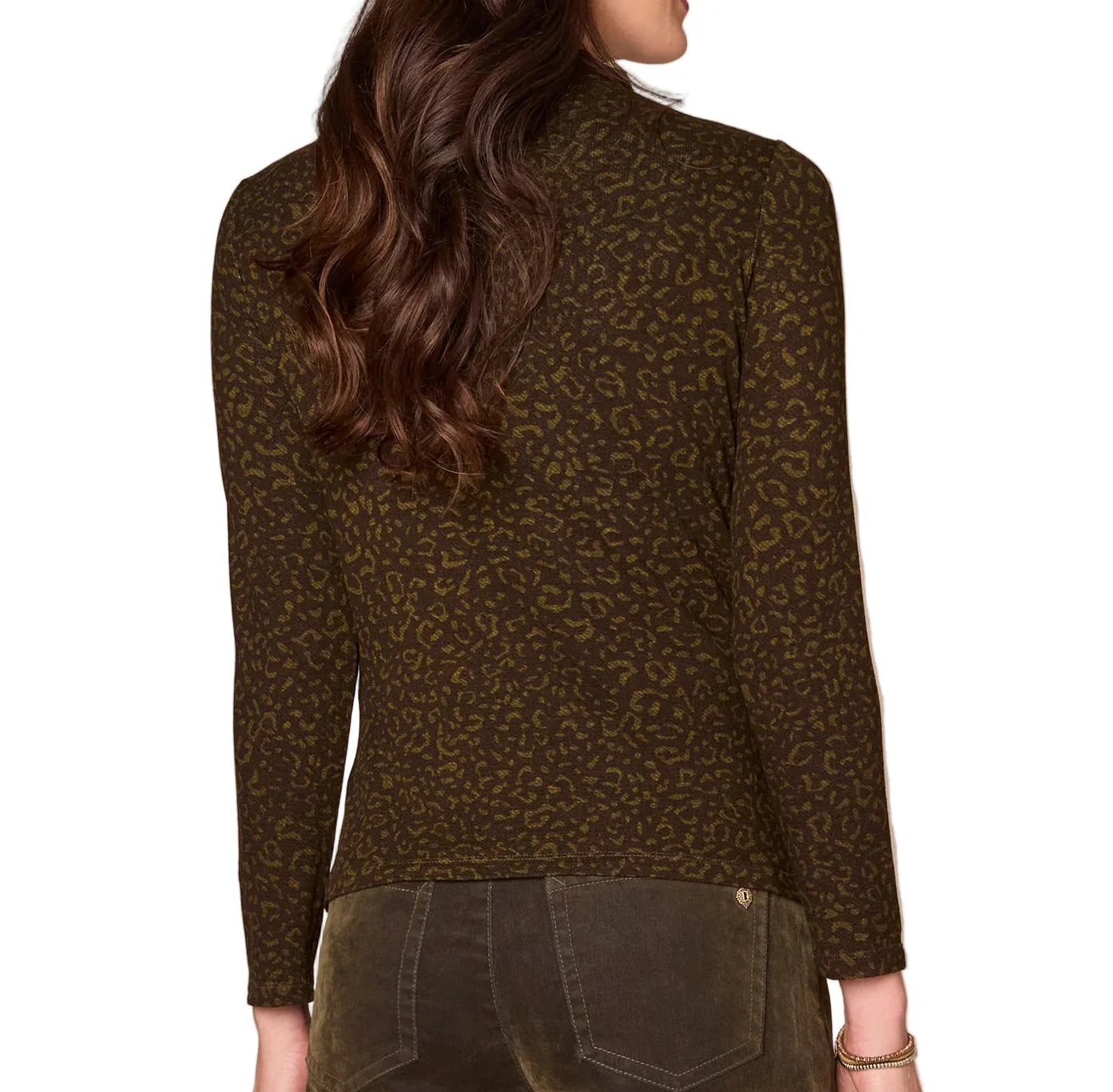 Democracy Womens Long Sleeve Mock Neck Asymmetrical Side Ruching Animal Print Knit Top - Image 3