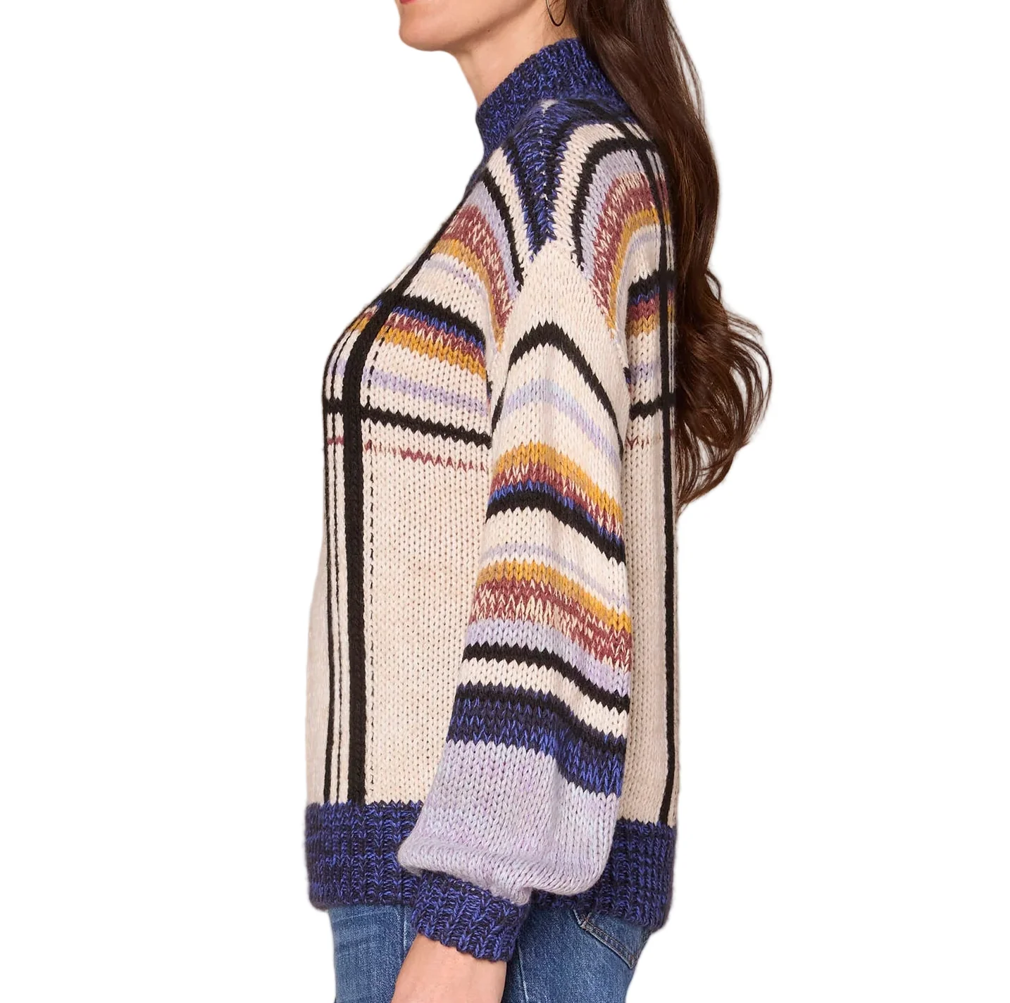 Democracy Womens Long Sleeve Mock Neck Placement Stripe Sweater - Image 2