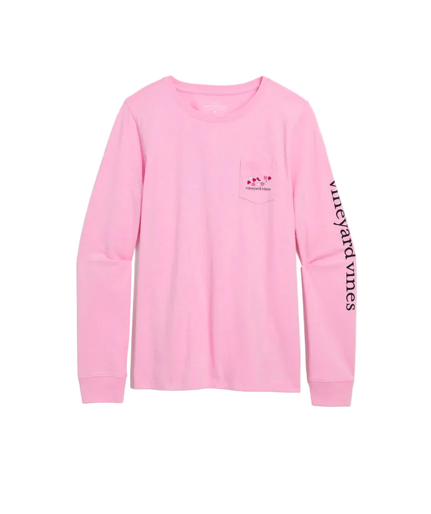 Vineyard Vines Womens Hearts and Whales Icon Long Sleeve Pocket T-Shirt