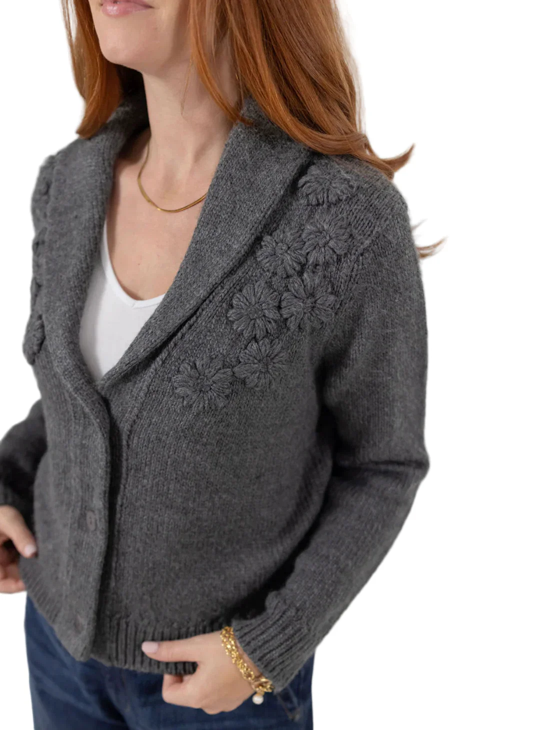 Democracy Womens Long Sleeve Shawl Collar Button Down Embroidered Sweater Cardigan - Image 3