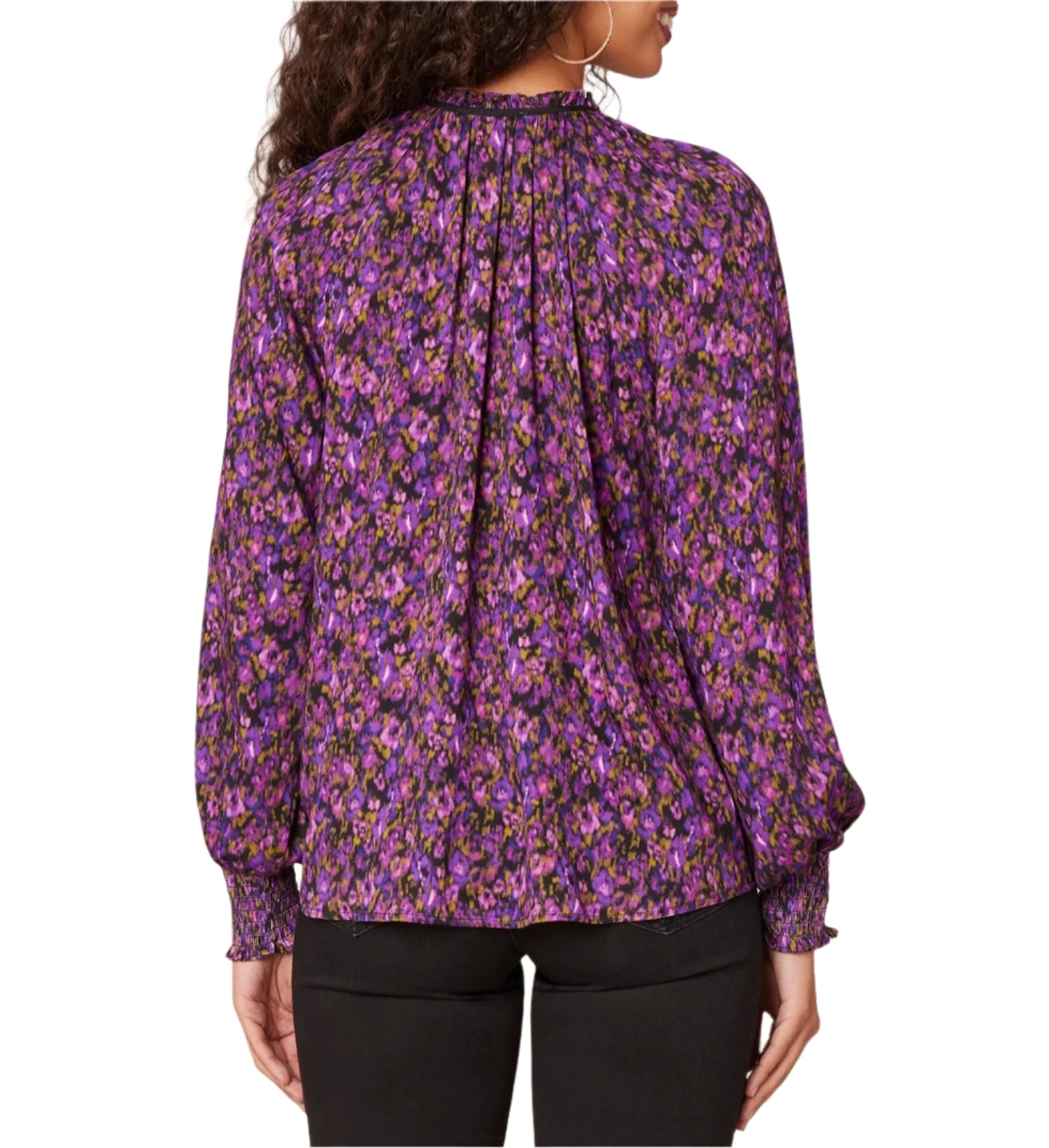 Democracy Womens Ruffle Edge V-Neck Floral Print Woven Long Sleeve Top - Image 3