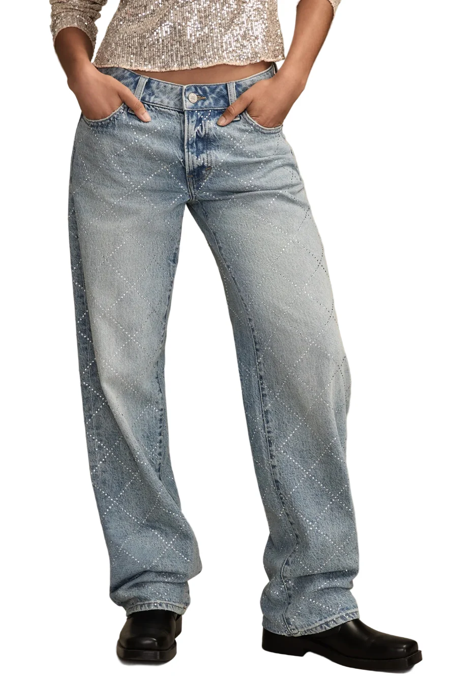 Lucky Brand Womens Lucky Legend Rhinestone Baggy Jeans