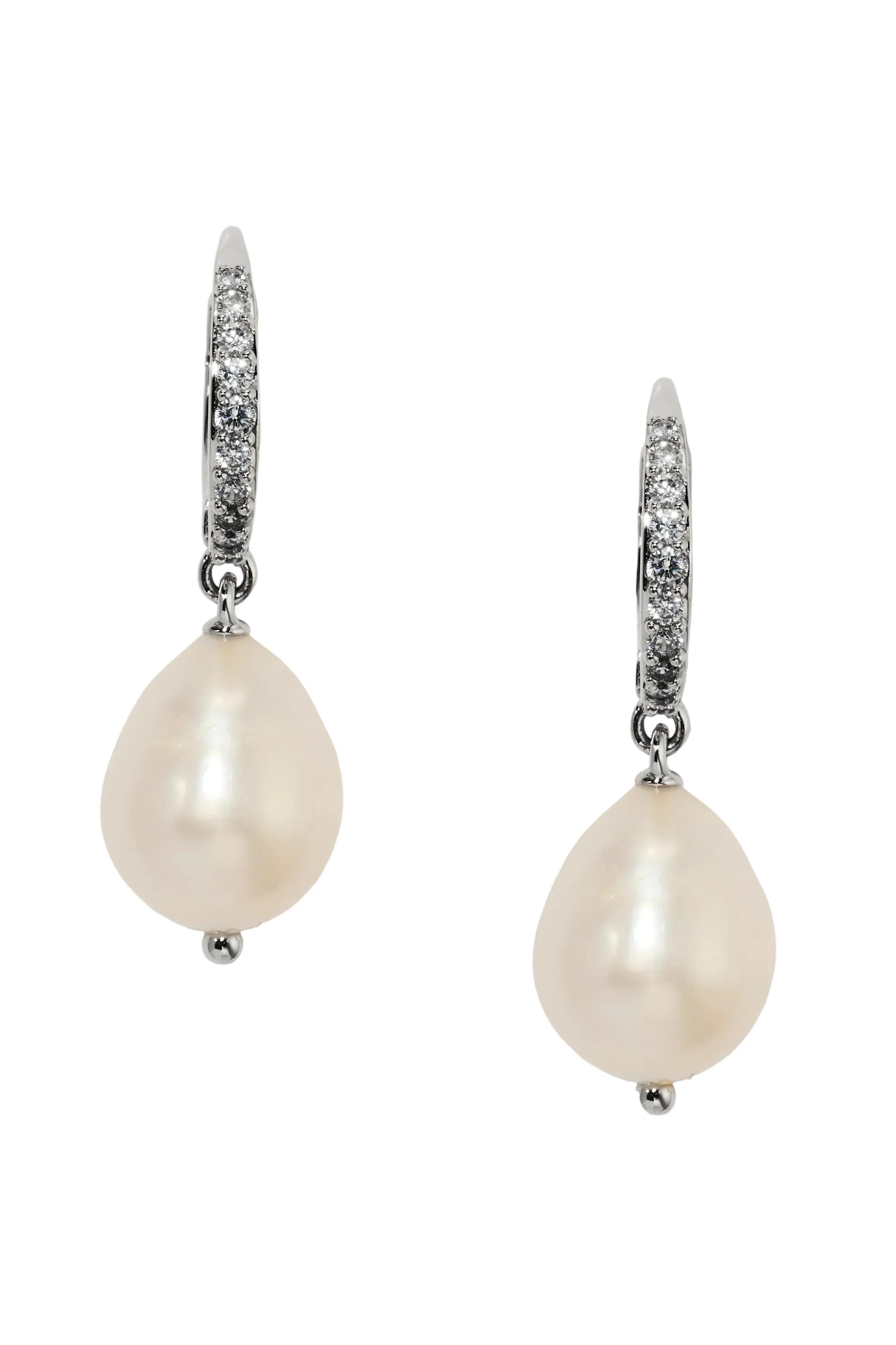 Nadri Madrid Freshwater Pearl Silver-Plated Drop Leverback Earrings