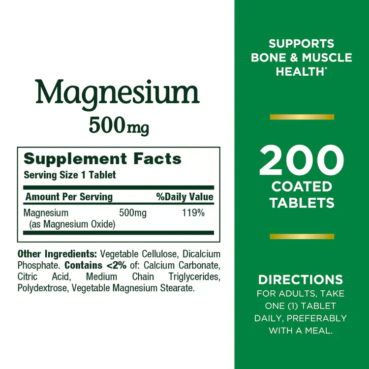 Nature's Bounty Magnesium Tablets - 500mg - 200 Count - Image 2