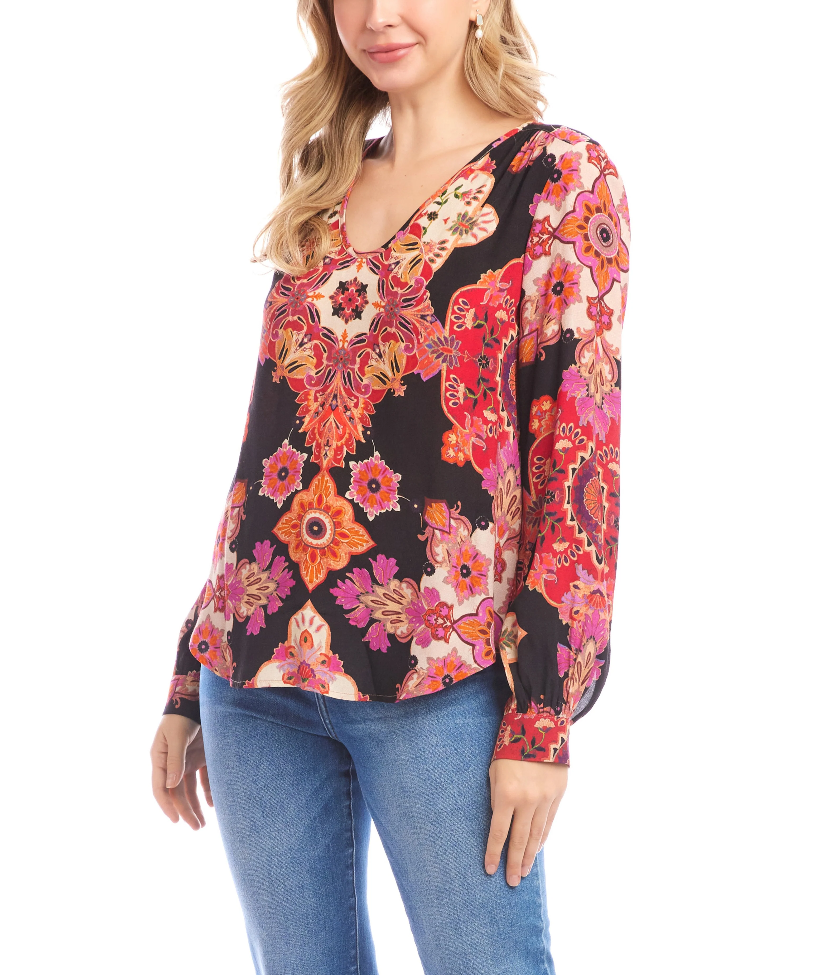 Karen Kane Womens Long Sleeve Shirred Blouse - Image 2