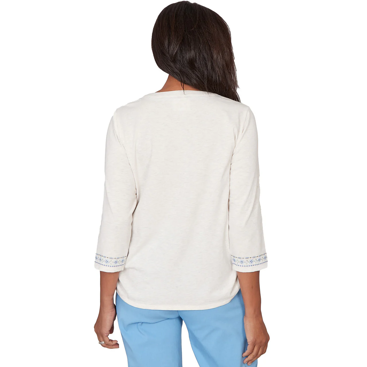 Ruby Rd. Womens Medallion Embroidered Ruched Henley Top - Image 2