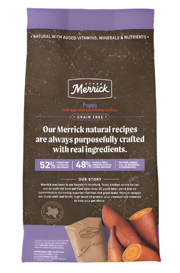 Merrick Grain Free Puppy Real Texas Beef & Sweet Potato Recipe Dry Dog Food- 22lbs. - Image 2