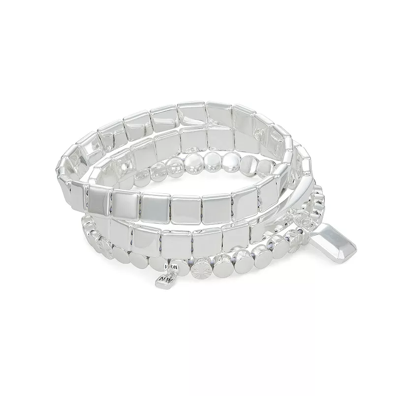 Nine West Silver-Tone 3 Piece Beaded Stretch Bracelet - Image 2