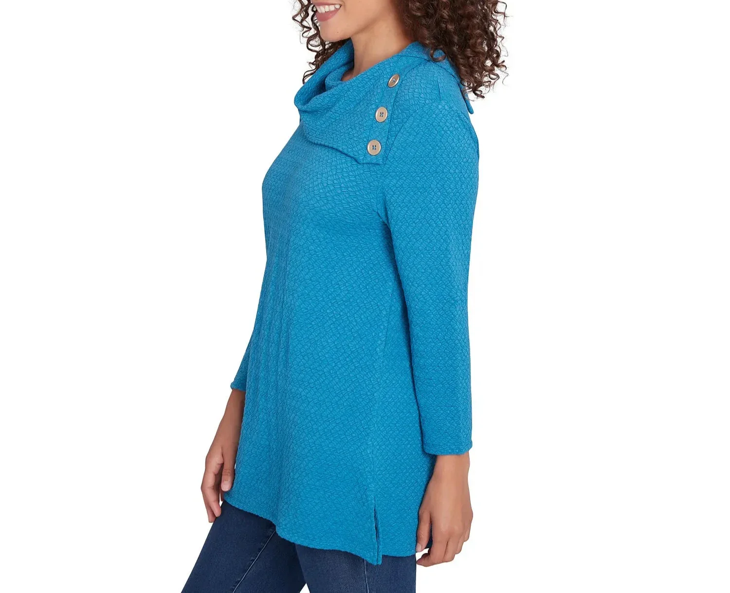 Ruby Rd. Womens Split Cowl Neck Solid Textural Knit Long Sleeve Top - Image 3