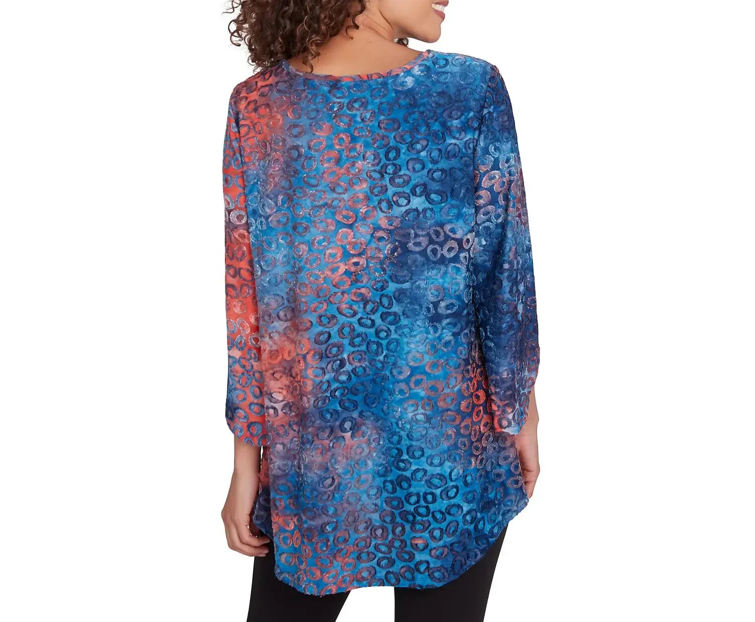 Ruby Rd. Womens Tie Dyed Indigo Spots 3/4 Sleeve Top - Image 2