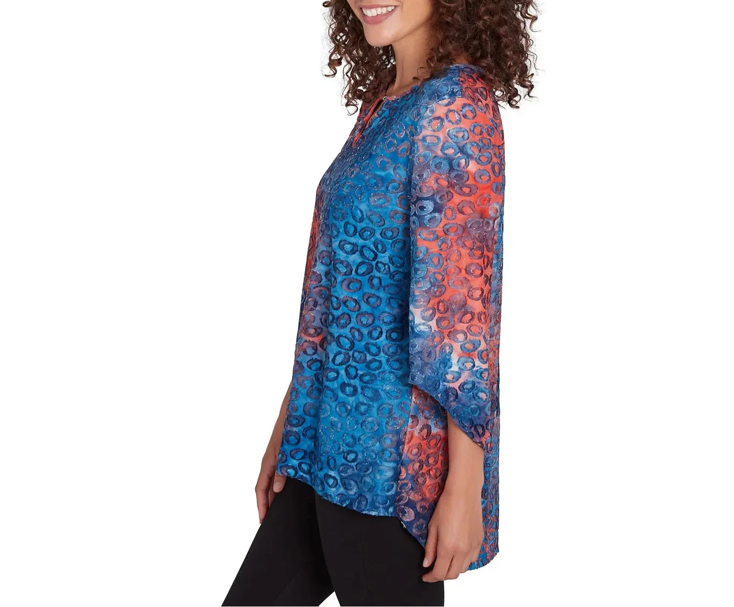 Ruby Rd. Womens Tie Dyed Indigo Spots 3/4 Sleeve Top - Image 3