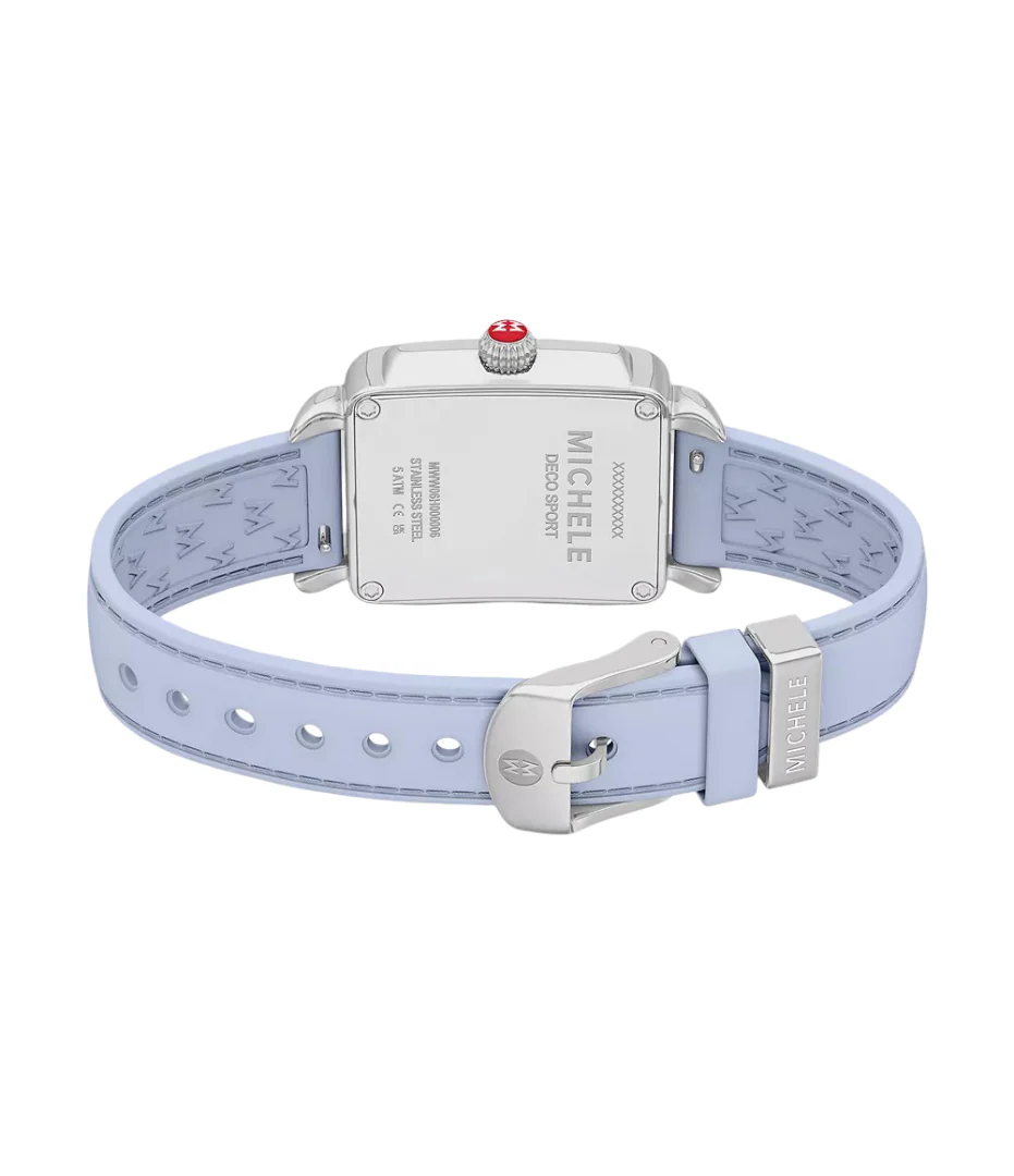 Michele Deco Sport Mid Stainless Steel Pastel Blue Silicone Watch - Image 5