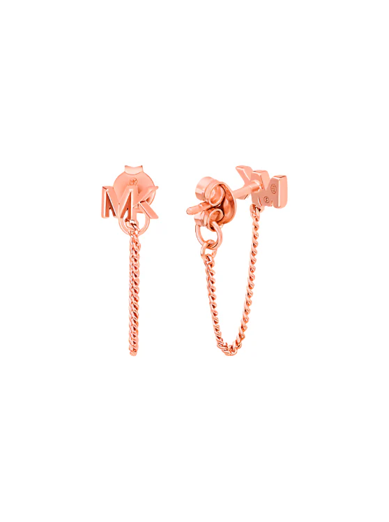 Michael Kors Rose Gold-Plated Mini MK Chain Earrings - Image 2
