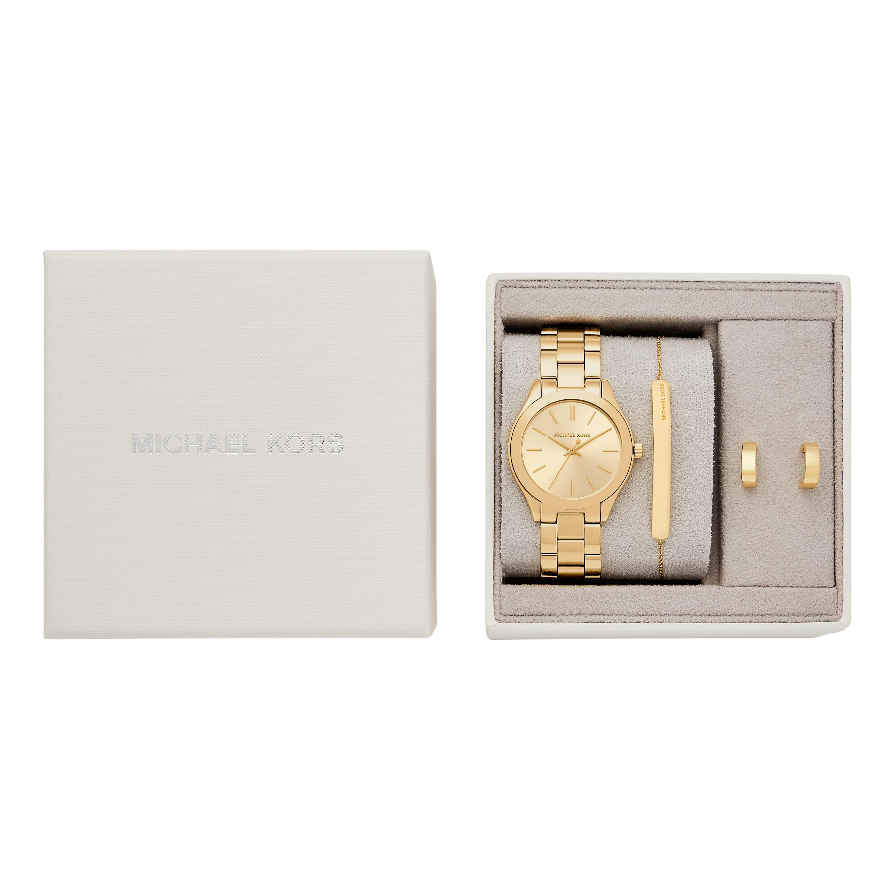 Michael Kors Womens Slim Runway Three-Hand Gold-Tone Stainless Steel Watch Gift Set - Image 4