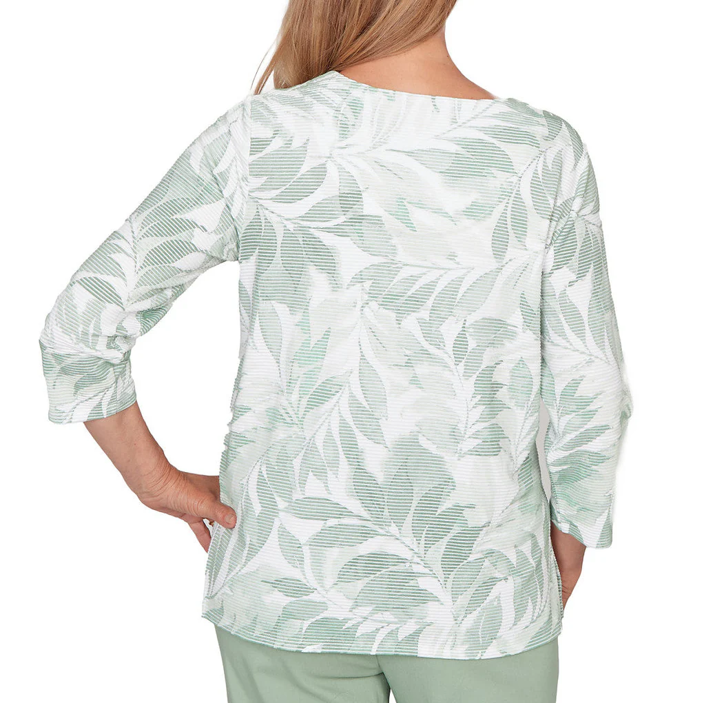 Ruby Rd. Womens Monotone Leaf Print Split Neck Top - Image 2