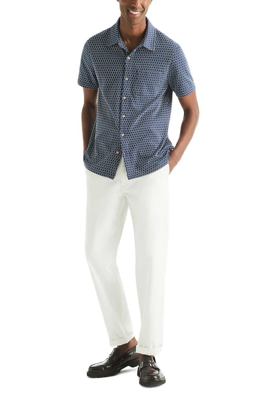 Nautica Mens Brick Pattern Short Sleeve Button Down Shirt - Image 4