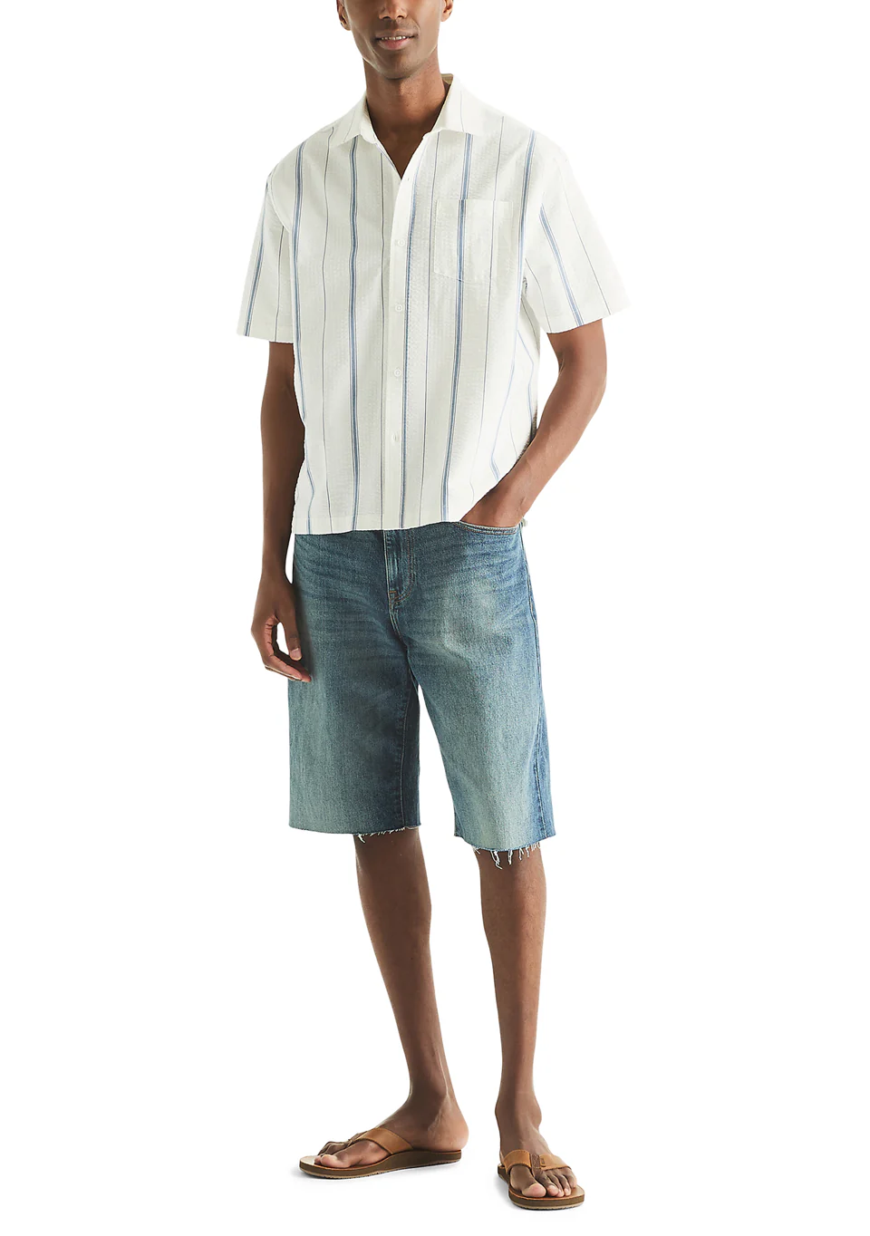 Nautica Mens Vertical Stripe Short Sleeve Button Down Shirt - Image 4