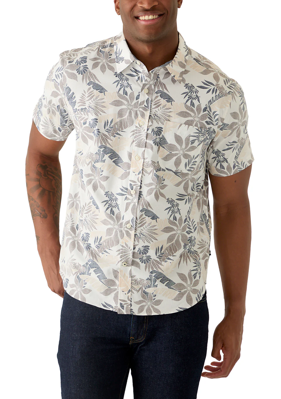 Nautica Mens Short Sleeve Tencel Floral Button Up Shirt