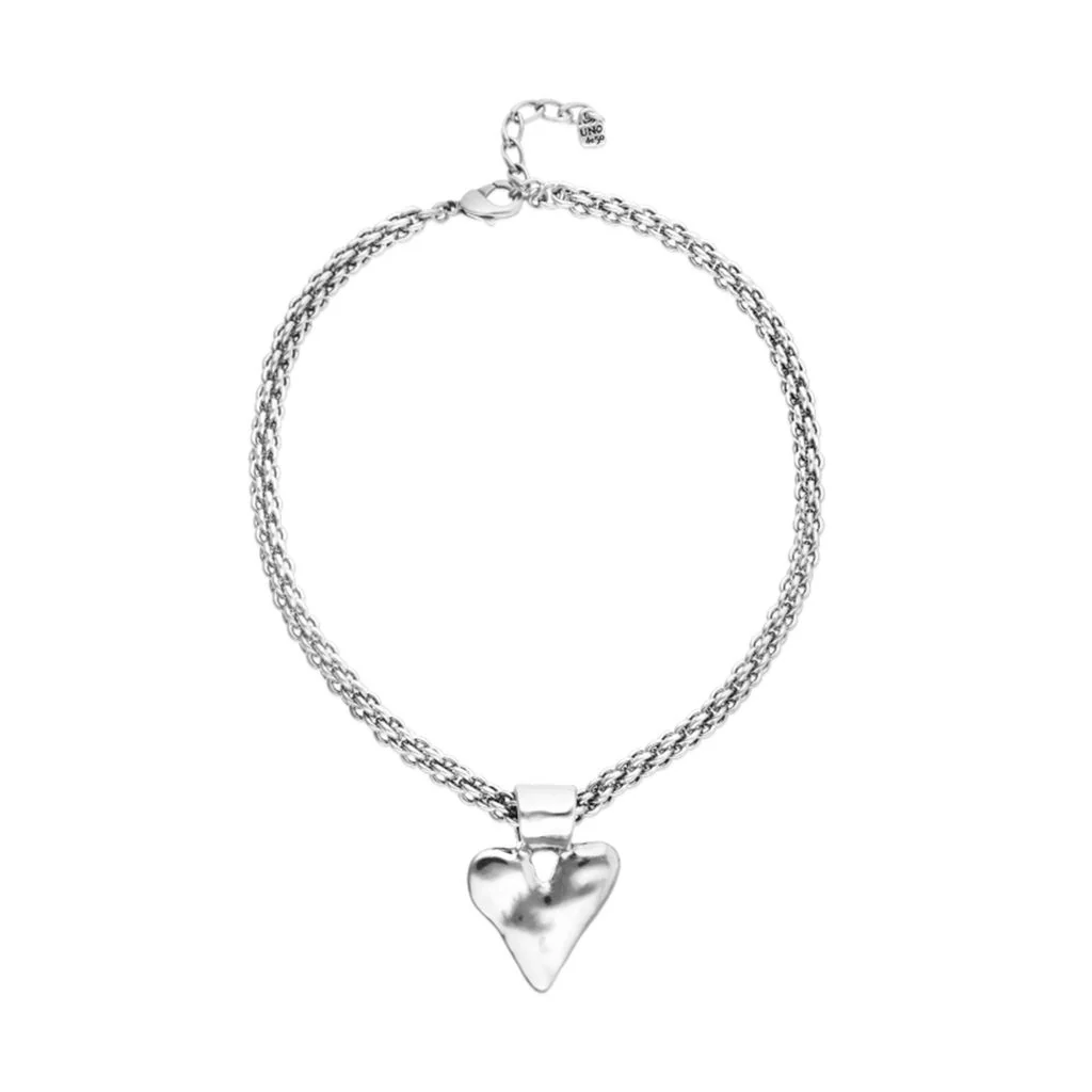 UNOde50 Silver Thick Chain Big Heart Pendant Necklace