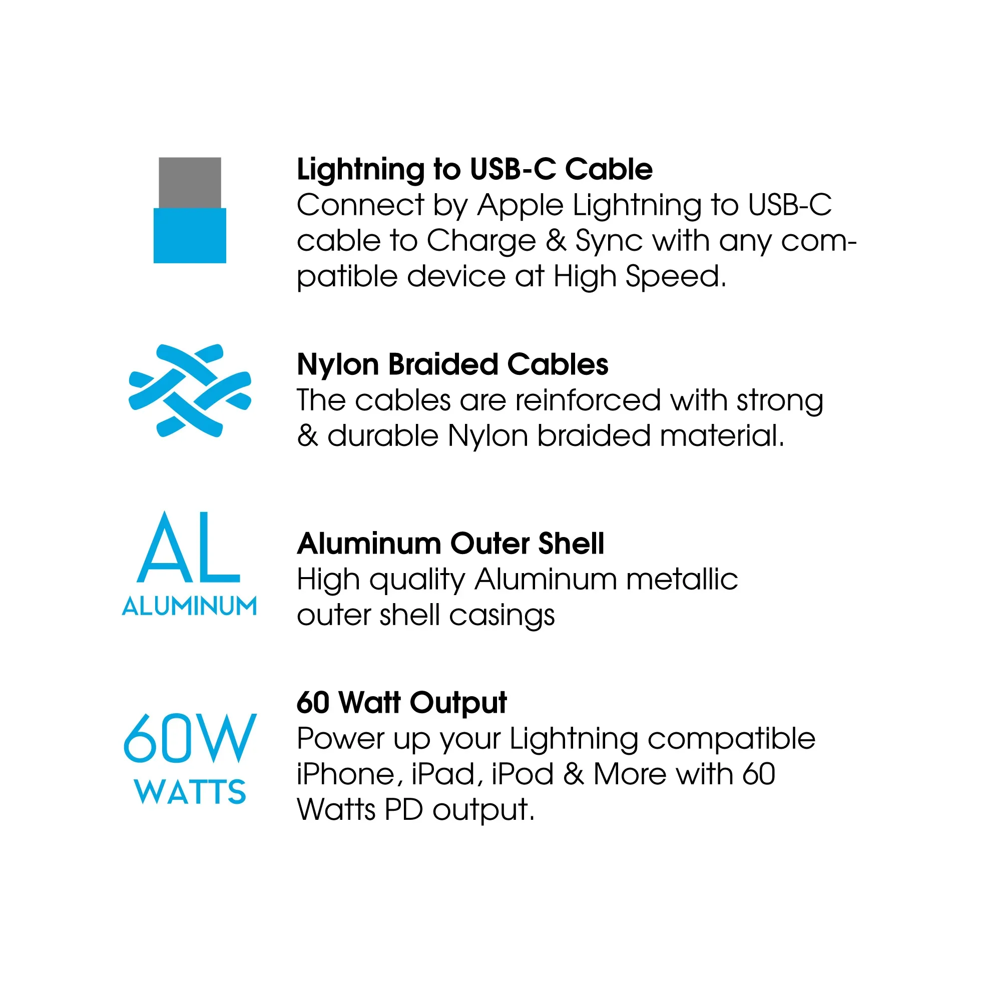 Phonesuit Novo Pro Lightning to USB C Cable - 60 Watt Fast Charger - 6ft - Image 4
