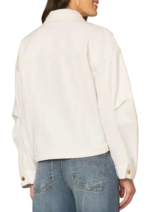 Democracy Womens Oversized Barrel Sleeve Welt Pocket Denim Jacket with Hi-Low Hem - Image 3