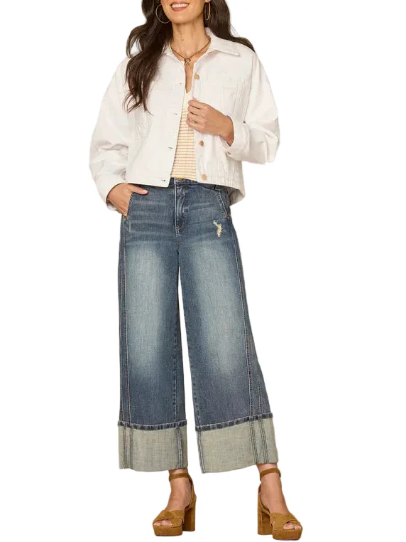 Democracy Womens Oversized Barrel Sleeve Welt Pocket Denim Jacket with Hi-Low Hem - Image 4