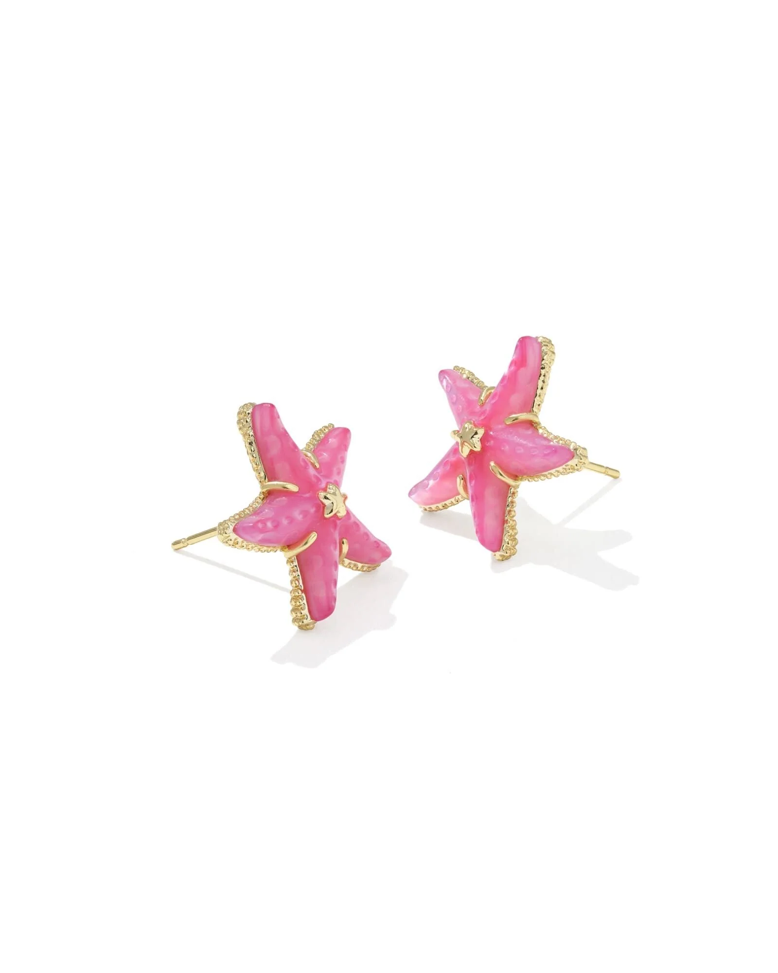 Kendra Scott Parker Starfish Gold Stud Earrings - Bright Pink Mother Of Pearl - Image 3