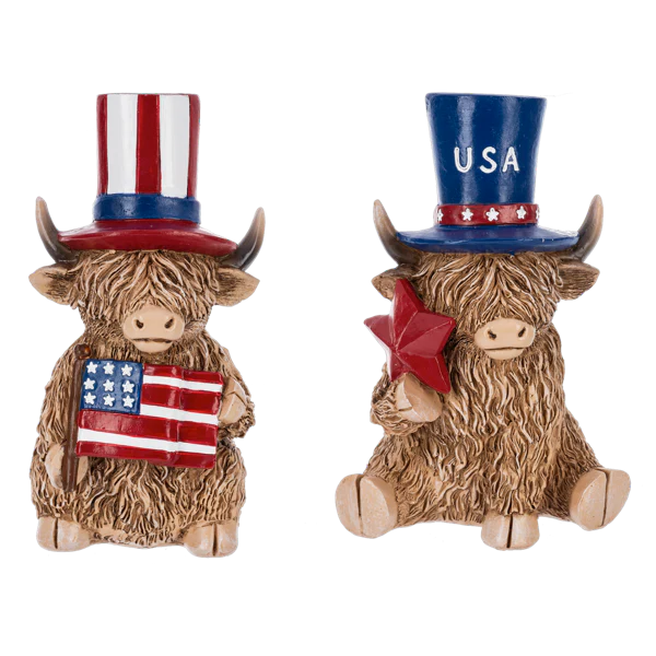 Ganz Patriotic Highland Cow Figurines - Set Of 2