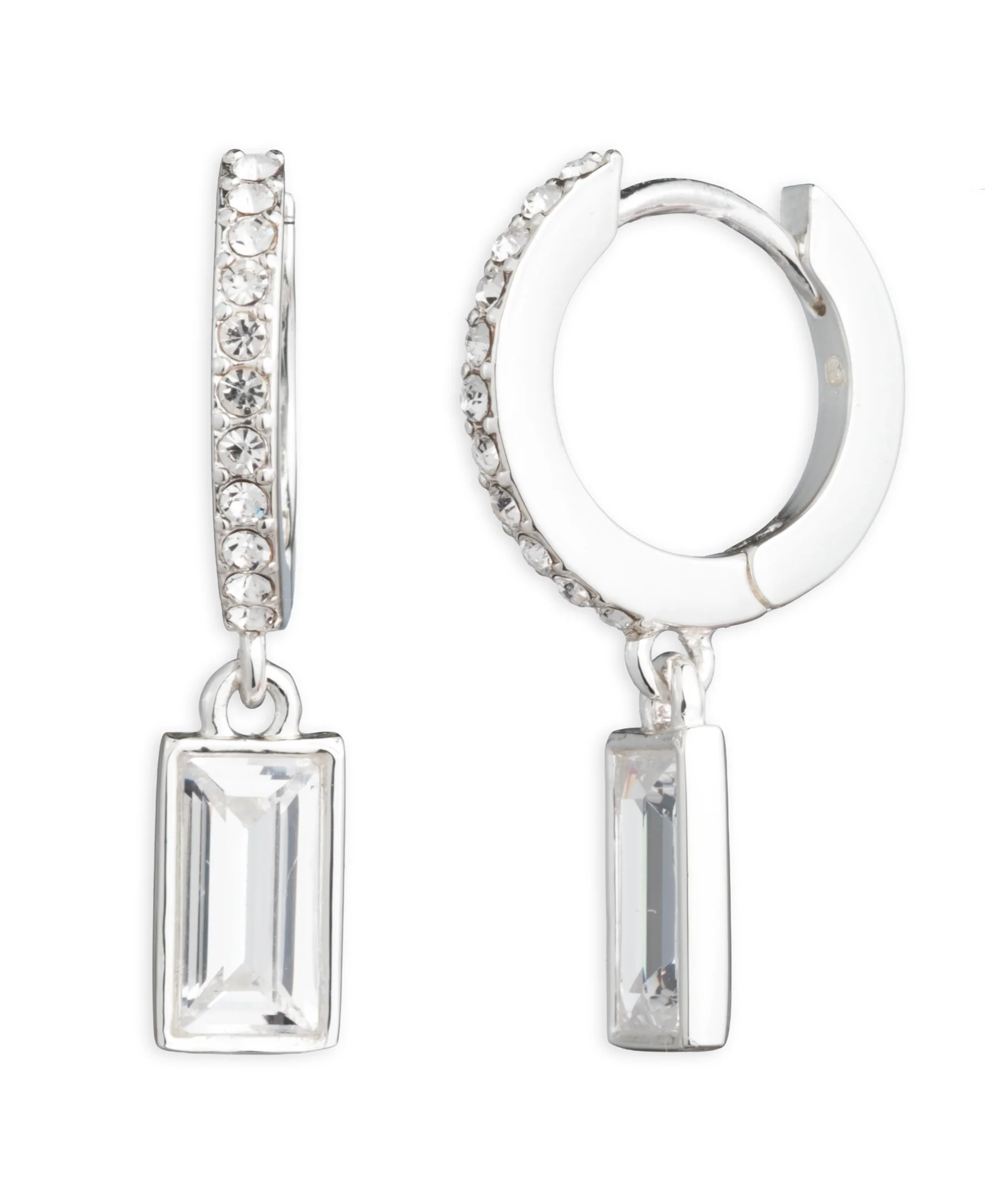 Lauren Ralph Lauren Silver-Tone Huggie with Cubic Zirconia Drop Earrings