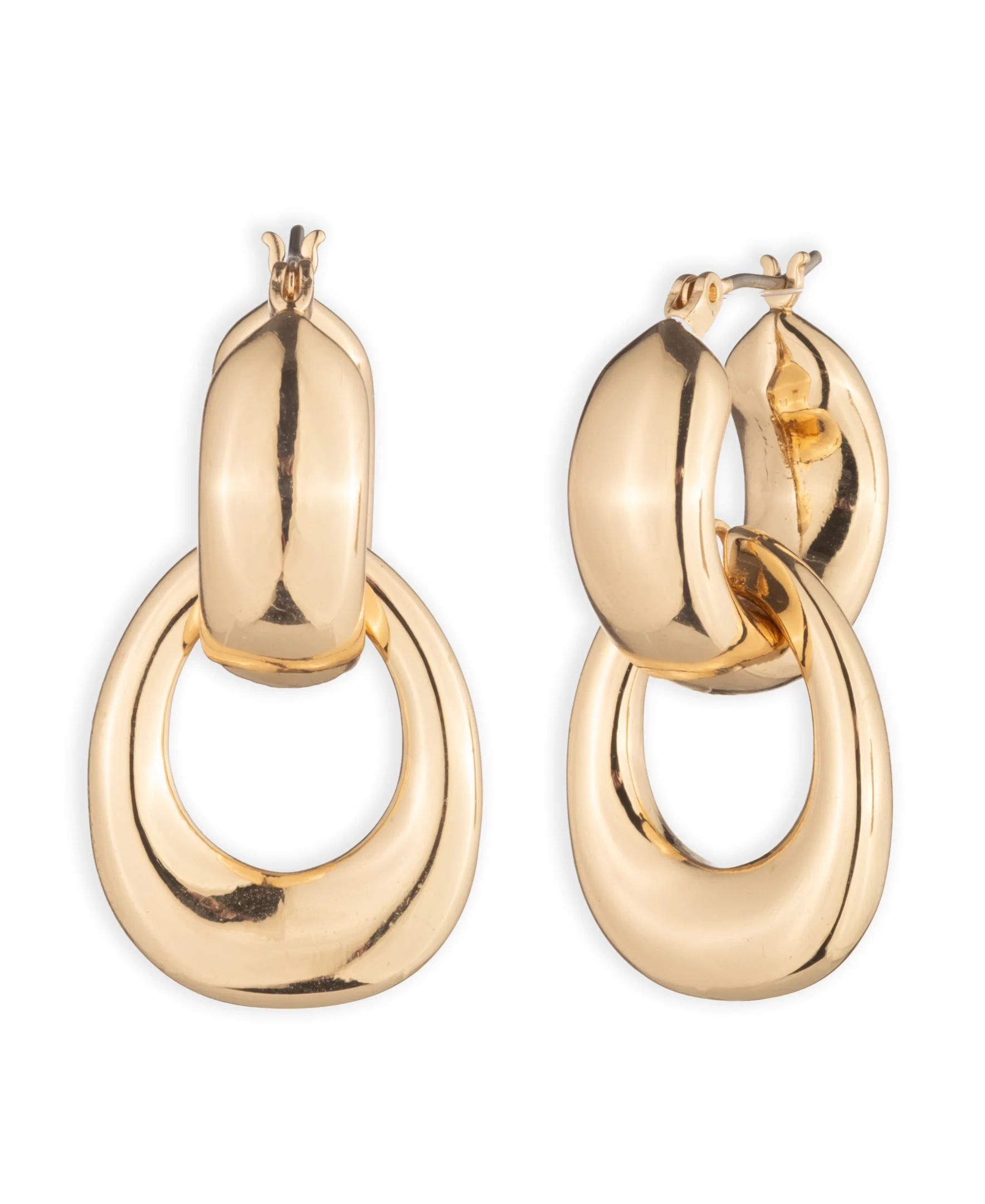 Lauren Ralph Lauren Gold-Tone Puffy Hoop with Drop Earrings