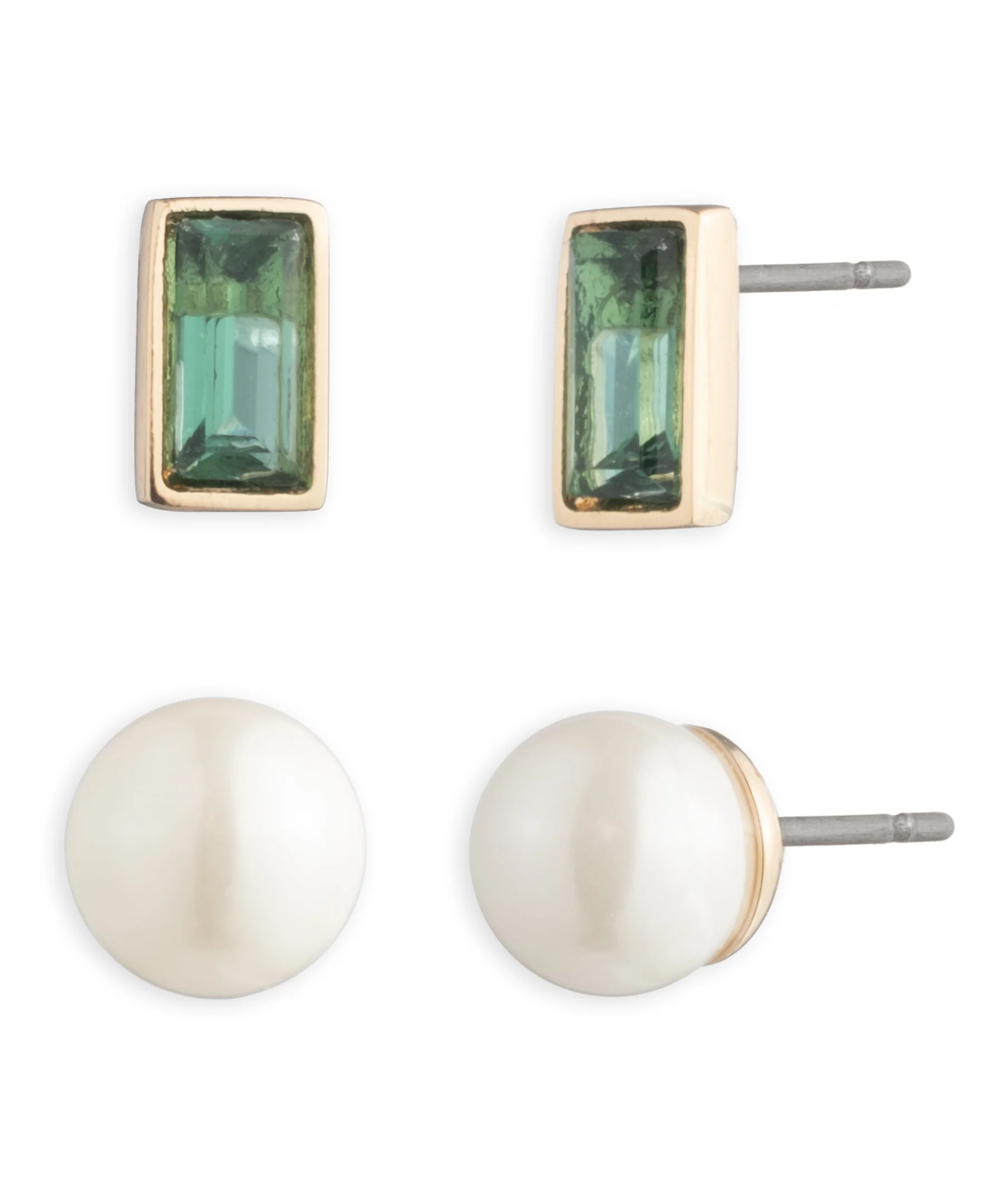 Lauren Ralph Lauren Gold-Tone Pearl Baguette Duo Earrings