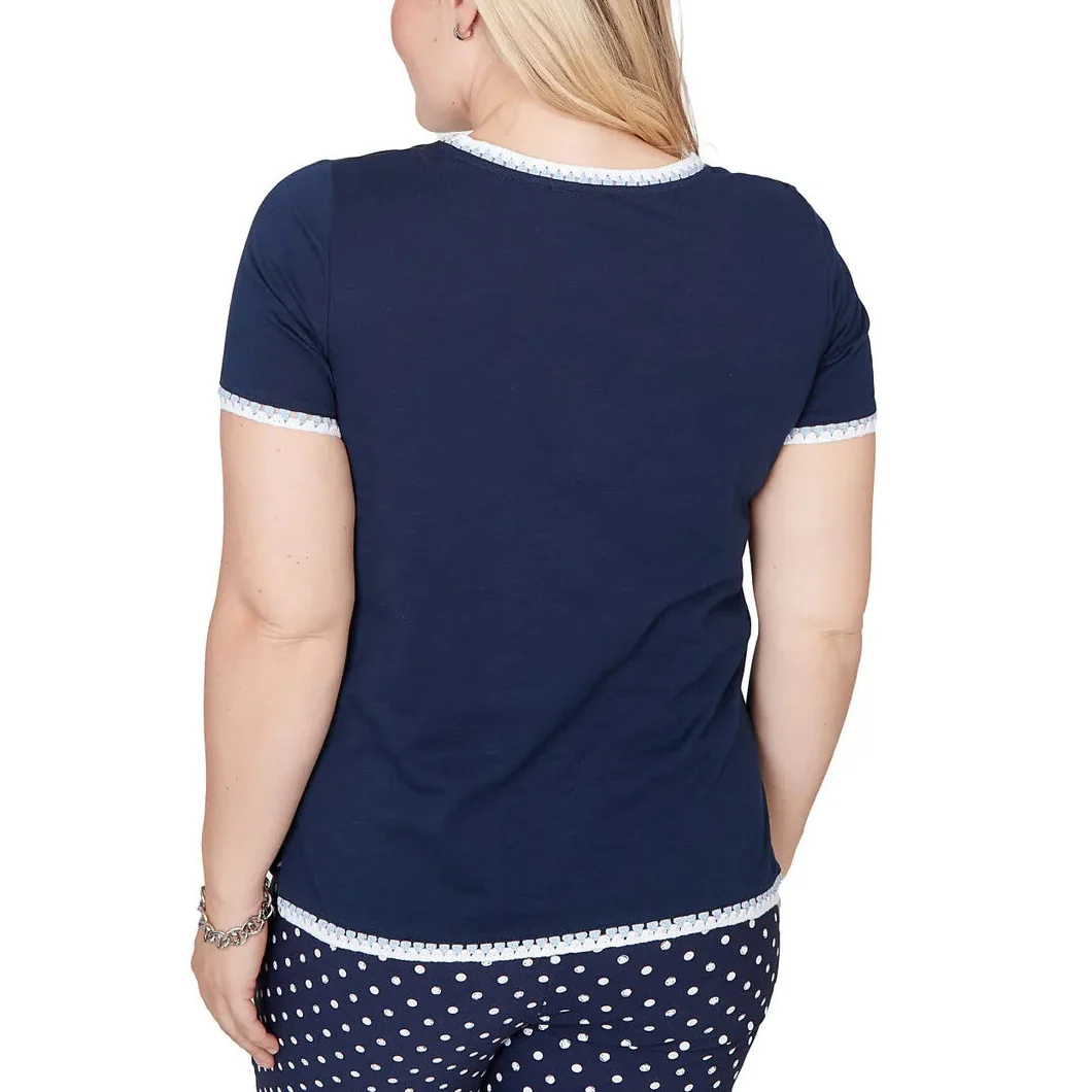 Alfred Dunner Womens Pearl Anchor Graphic Short Sleeve T-Shirt - Image 2