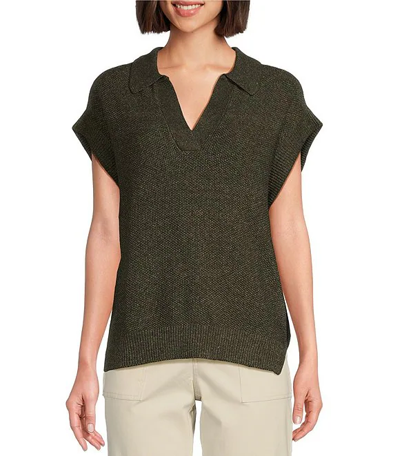 Tommy Bahama Womens Pebble Stitch Collared Sweater