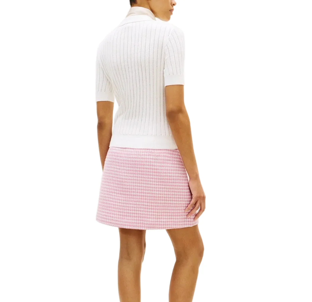 Tommy Hilfiger Womens Pointelle Rib Short-Sleeve Polo Sweater - Image 2