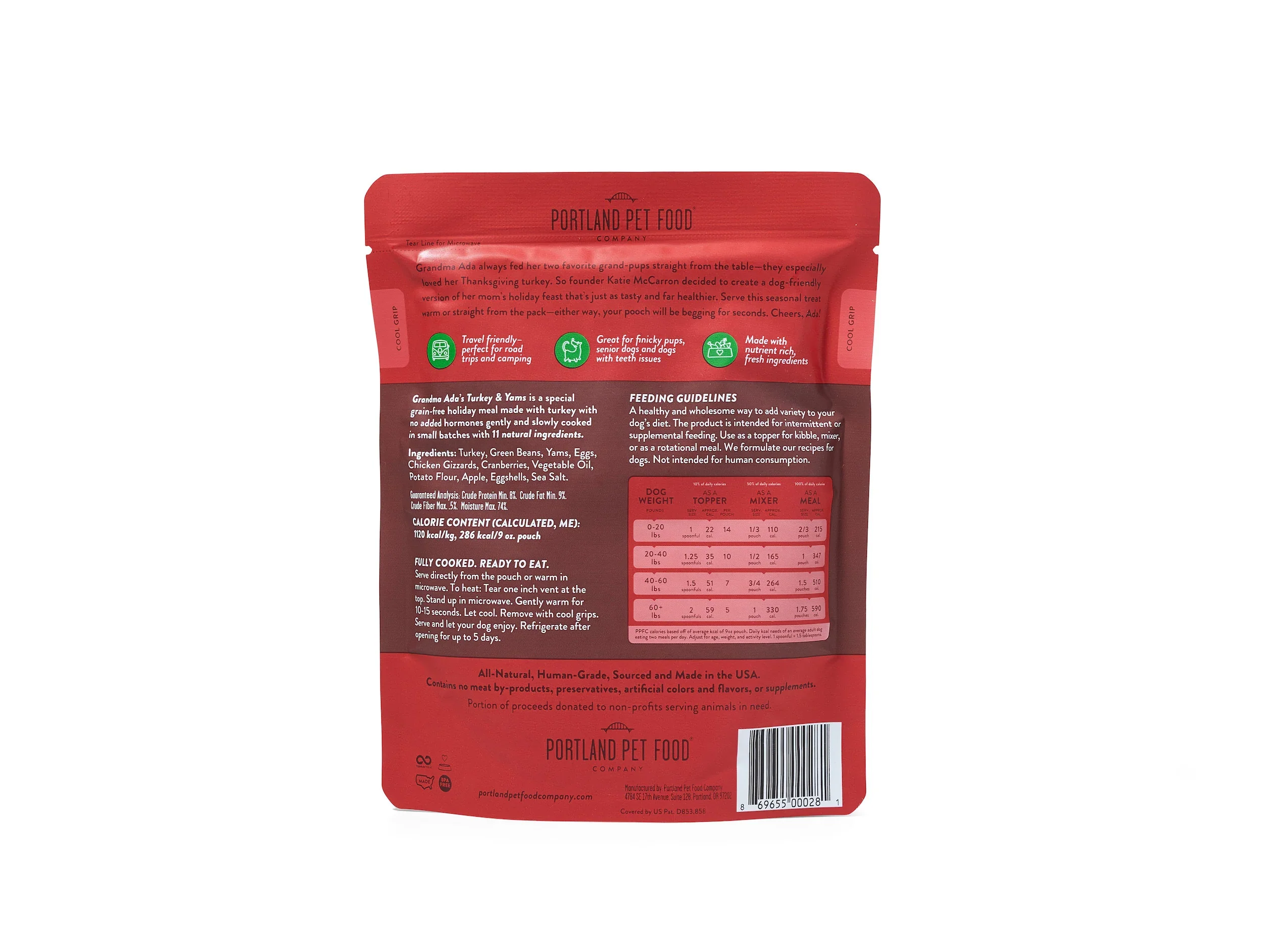 Portland Pet Food Company Grandma Ada's Turkey & Yams Homestyle Dog Meal Pouch - 9 oz. - Image 2
