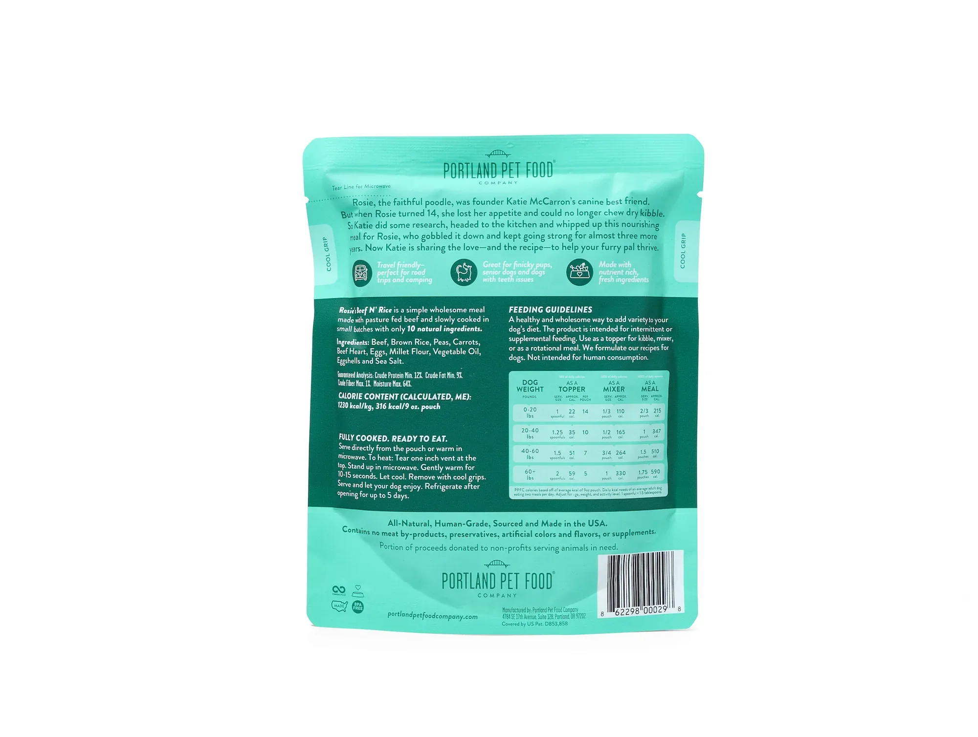 Portland Pet Food Company Rosie's Beef N' Rice Homestyle Dog Meal Pouch - 9 oz. - Image 2