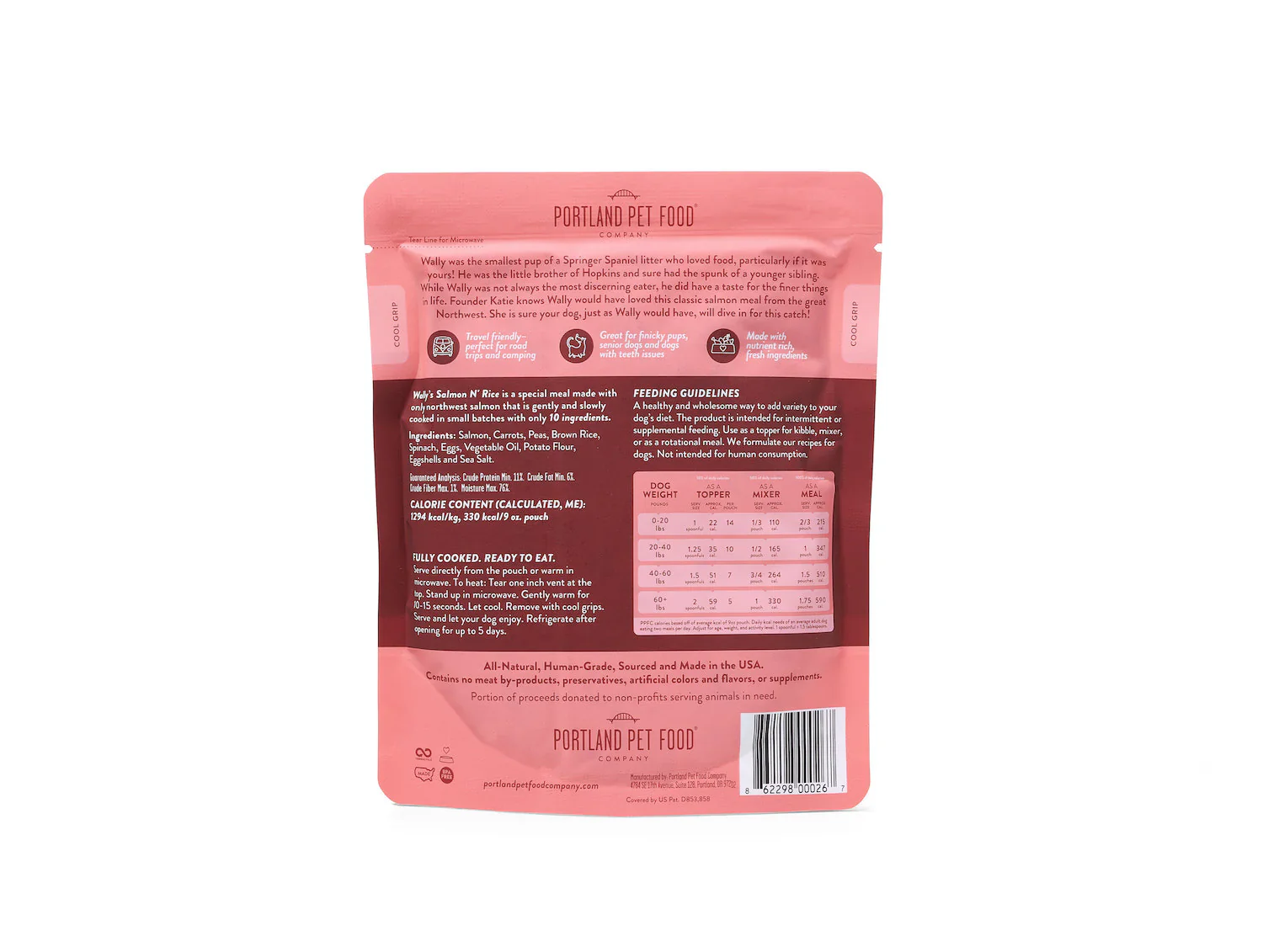 Portland Pet Food Company Wally's Salmon N' Rice Homestyle Dog Meal Pouch - 9 oz. - Image 2