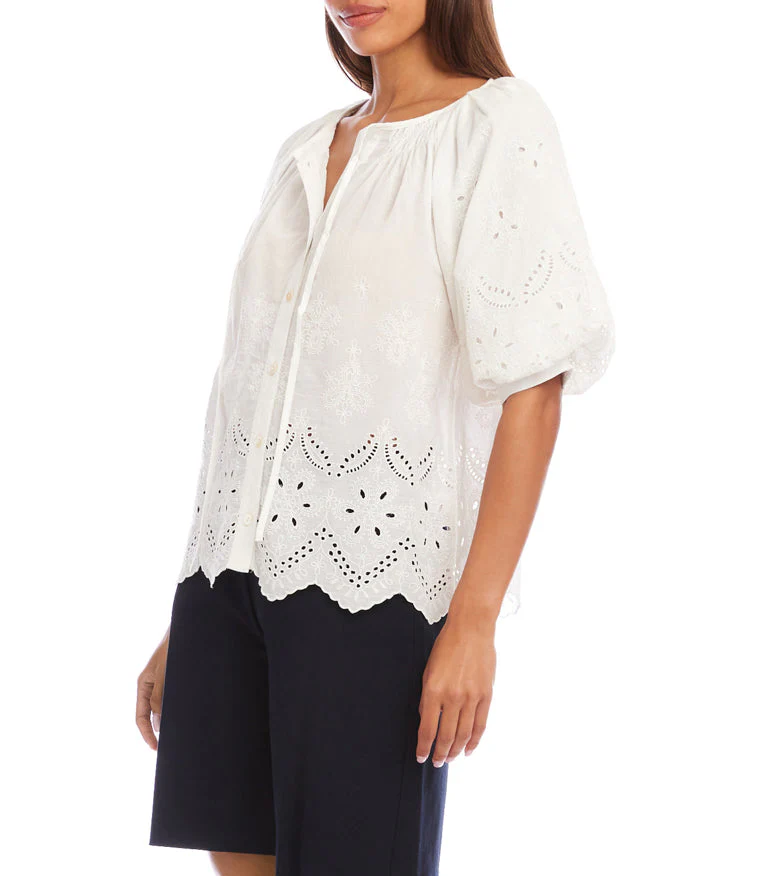 Karen Kane Womens Puff Sleeve Embroidered Top - Image 2