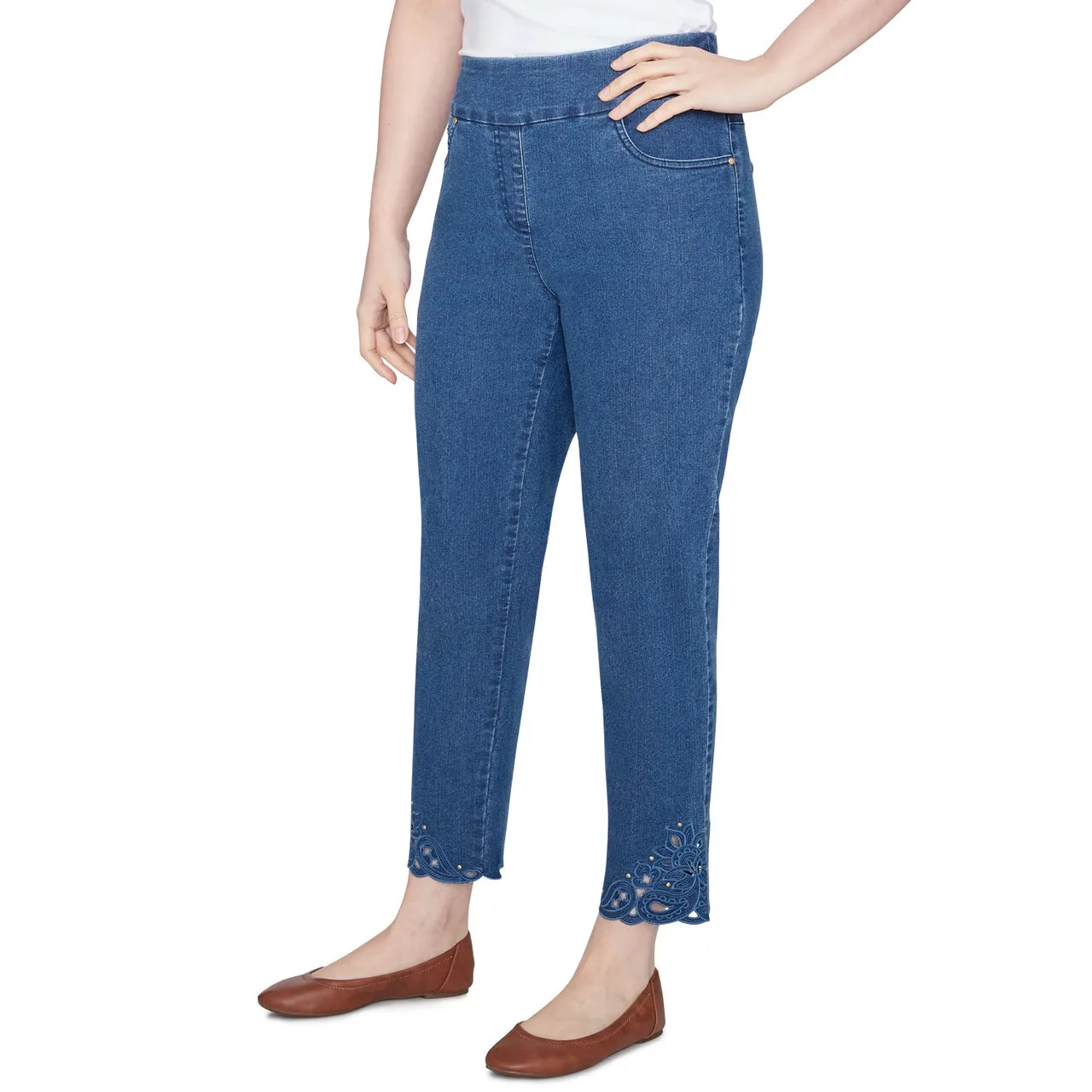 Ruby Rd. Womens Cutout Hem Extra Stretch Demin Jeans - Image 3