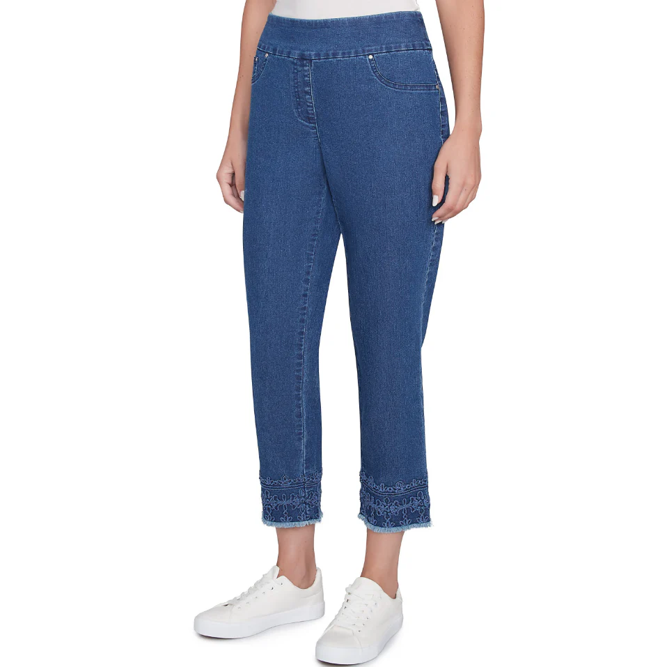 Ruby Rd. Womens Embroidered Extra Stretch Dark Denim Jeans - Image 2