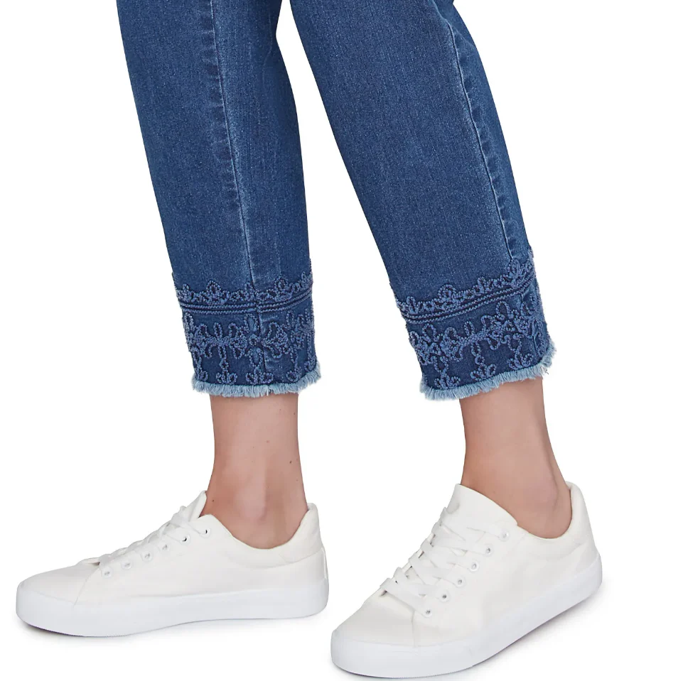 Ruby Rd. Womens Embroidered Extra Stretch Dark Denim Jeans - Image 5