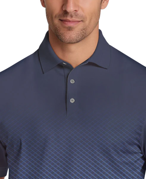 PGA Tour Mens Ombre Plaid Print Short Sleeve Golf Polo Shirt - Image 3