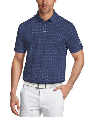 PGA Tour Mens All-Over Motion Geo Print Short Sleeve Golf Polo Shirt - Image 2