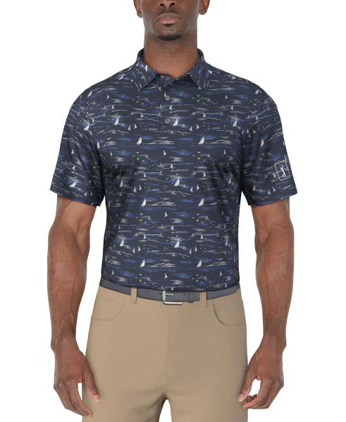 PGA Tour Mens Nautical Print Golf Short Sleeve Polo Shirt - Image 2