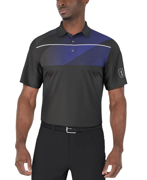PGA Tour Mens Asymmetric Chest Stripe Print Golf Polo Short Sleeve Shirt