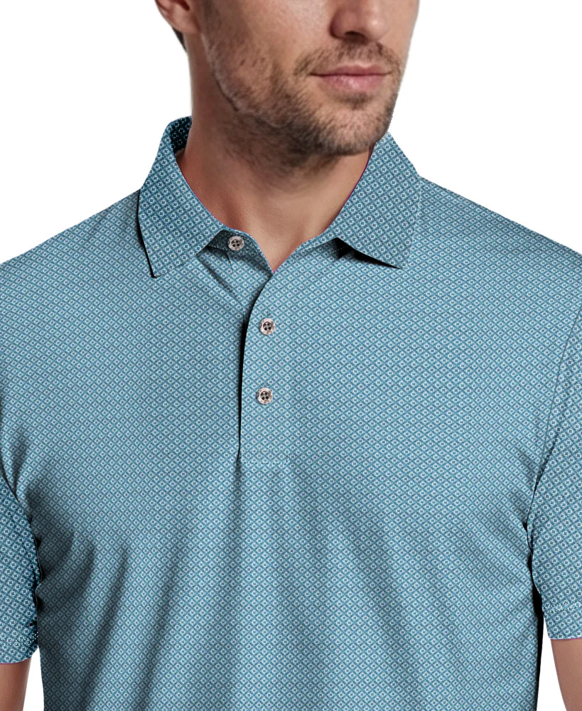 PGA Tour Mens Essential Geo Print Golf Short Sleeve Polo Shirt - Image 3