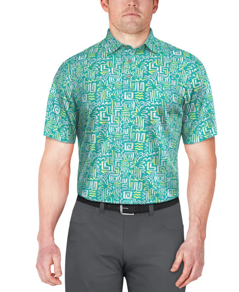PGA Tour Mens Palm Print Short Sleeve Polo Shirt - Image 2