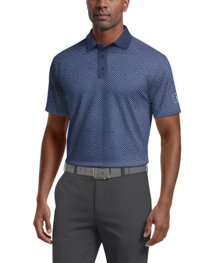 PGA Tour Mens Linear Jaspe Print Golf Short Sleeve Polo Shirt